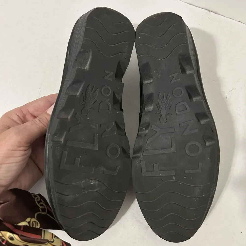 Fly London Black Leather Slip On Wedge Shoes Womens Size 39 /US 8.5 Boho Witchy